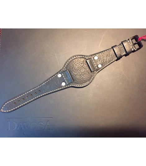 Bracelet Cuir noir DavosA : 20mm, boucle noire