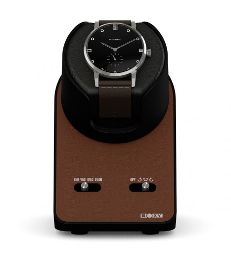 Boxy BLDC Nightstand façon cuir marron : avec adaptateur USB, sans adaptateur secteur