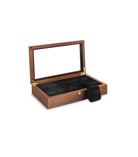 coffret noyer 10 montres avec fenêtre
